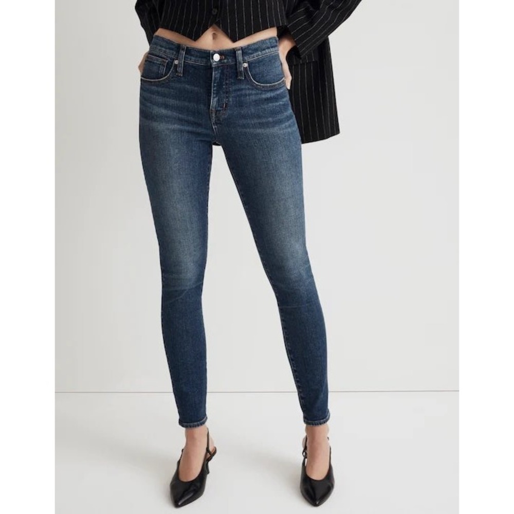 Madewell 9 Inch Mid Rise Skinny Jeans Dark Indigo Blue‎ Denim Size 28
